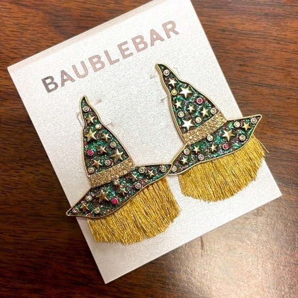Brand New BaubleBar Witch Hat w/ Hair Crystals Stars Post Earrings Halloween - Picture 2 of 14